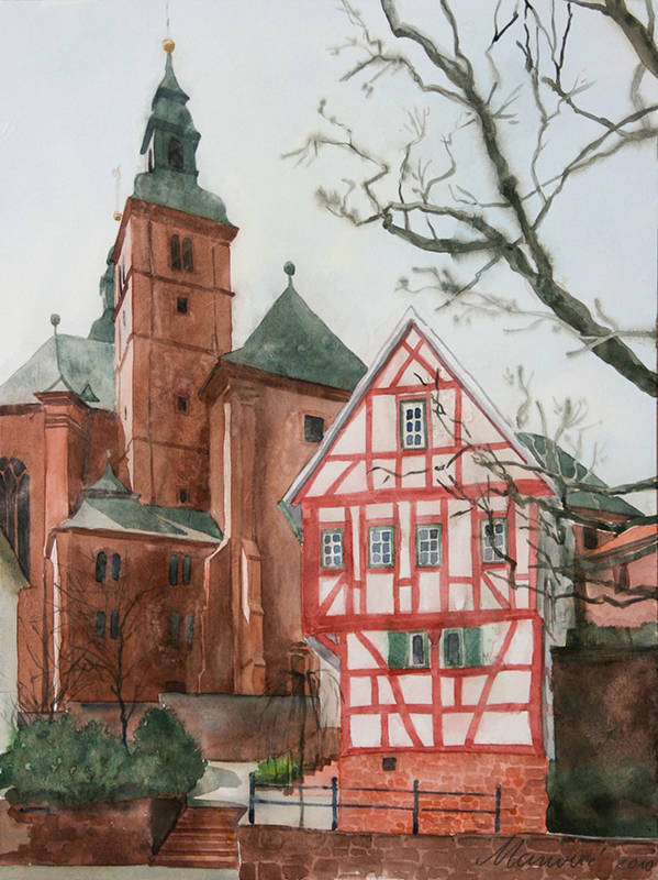 Davorin Manovic, manovic.de, Aquarellmalerei, Stadt Buchen, Odenwald, Buchen im Odenwald, Manovic Maler und Illustrator, Tuschezeichnung, Druck auf Leinwand, Bilderrahmen, Bilder und Rahmen Manovic, Einrahmungswerkstatt, Passepartout, Fine Art Drucke, Großformatdrucker.
