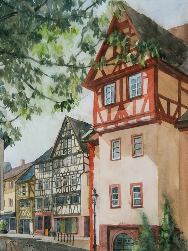 Davorin Manovic, manovic.de, Aquarellmalerei, Stadt Buchen, Odenwald, Buchen im Odenwald, Manovic Maler und Illustrator, Tuschezeichnung, Druck auf Leinwand, Bilderrahmen, Bilder und Rahmen Manovic, Einrahmungswerkstatt, Passepartout, Fine Art Drucke, Großformatdrucker.