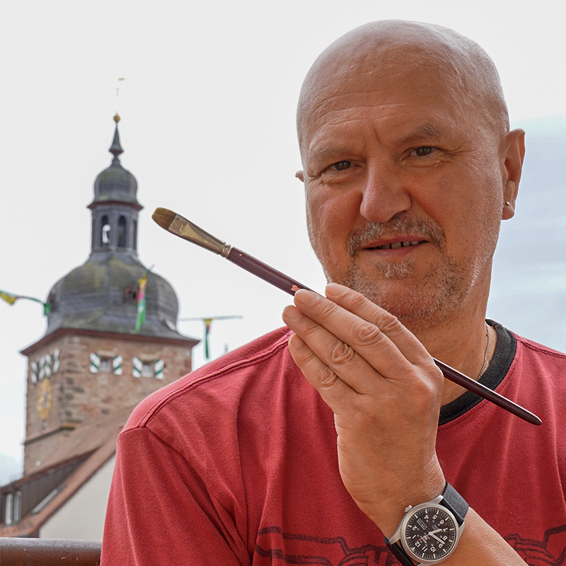 Davorin Manovic, manovic.de, Aquarellmalerei, Stadt Buchen, Odenwald, Buchen im Odenwald, Manovic Maler und Illustrator, Tuschezeichnung, Druck auf Leinwand, Bilderrahmen, Bilder und Rahmen Manovic, Einrahmungswerkstatt, Passepartout, Fine Art Drucke, Großformatdrucker.