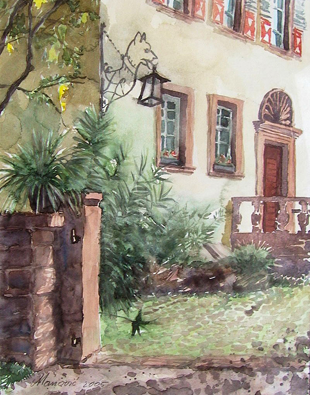 Davorin Manovic, manovic.de, Aquarellmalerei, Stadt Buchen, Odenwald, Buchen im Odenwald, Manovic Maler und Illustrator, Tuschezeichnung, Druck auf Leinwand, Bilderrahmen, Bilder und Rahmen Manovic, Einrahmungswerkstatt, Passepartout, Fine Art Drucke, Großformatdrucker.